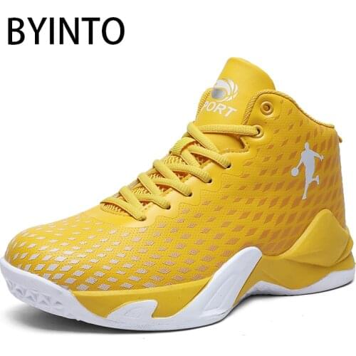 High Top Men Basketball Shoes Outdoor Anti Skid Ankle Boots Women Basket Ball Shoe Yellow Leather Sneakers Chaussure Homme Femme