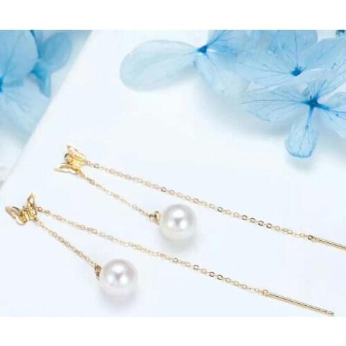 Shilovem 18k yellow Natural freshwater pearls Drop Earrings fine Jewelry women trendy anniversary Christmas gift new myme9-10zz