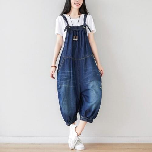 Women Loose Bleached Ripped Overalls Female Scratched Holes Jumpsuits Ladies Summer 2020 Denim Rompers