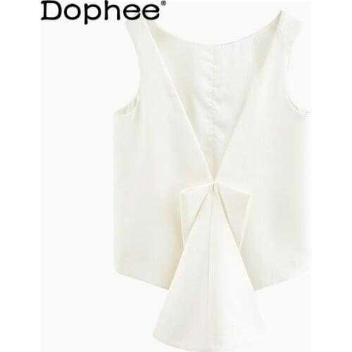 Simple Elegant Vest for Women 2021 Summer New Sleeveless Loose Top Backless Sexy All-match Sling Solid Colour Fashion Tank Top