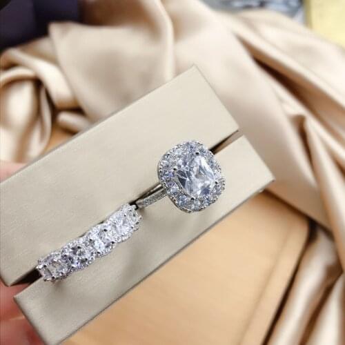 100% 925 Sterling Silver Oval Cut AAA Cubic Zirconiat Gemstone Wedding Engagement Ring Sets Fine Jewelry