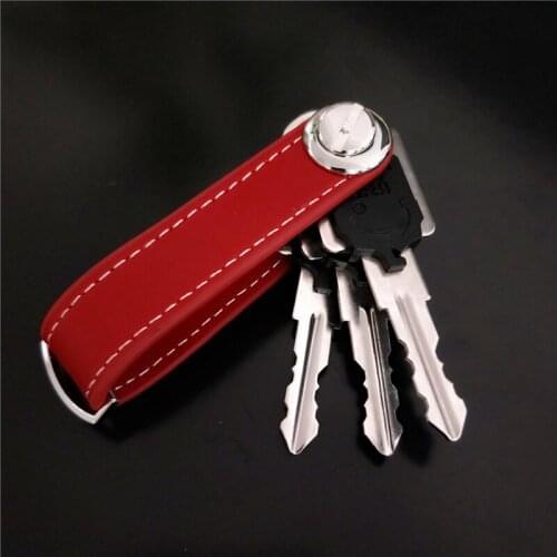 2Pcs Car Key Pouch Bag Case Wallet Holder Chain Key Wallet Ring Pocket Key Organizer Smart Leather Keychain Black & Red