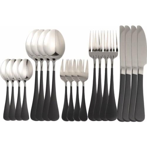 20Pcs Stainless Steel Cutlery Black Silver Tableware Set Dinnerware Dinner Party Flatware Set Forks Knives Spoons Set Silverware