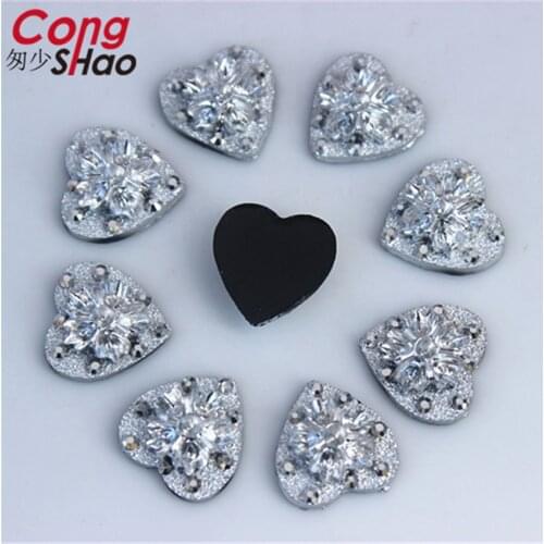 Cong Shao 200Pcs 11mm silvery Color flatback Resin Heart Rhinestone applique stones and crystals DIY Wedding Dress Button CS252D