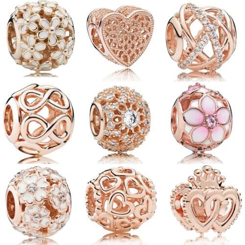 925 sterling silve Rose Gold Inner Radiance Charm Fit pandora bracelet Magnolia Bloom White Primrose Meadow charm DIY jewelry