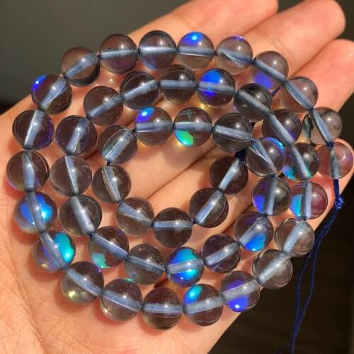 Austria Gray Crystal Quartz Glossy Moon Stone 6/8/10mm Round Loose Spacer Beads For DIY Handicrafts Jewelry Material