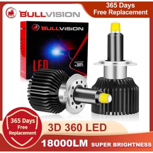 Bullvision Car Lights H7 LED 18000LM H11 Lampara LED for Car Headlight Bulbs H1 H8 9012 9005 9006 HB3 HB4 Turbo LED Bulbs