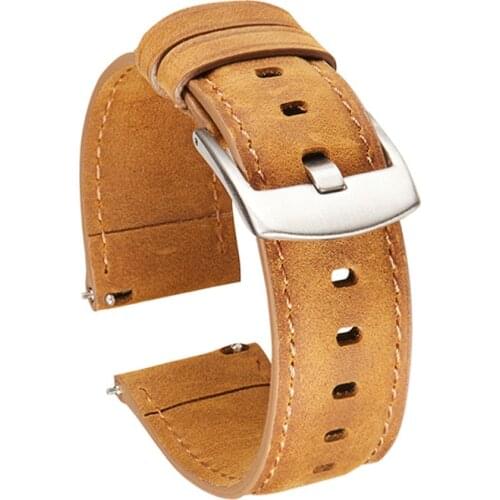 BEAFIRY Watch Band 20mm 22mm Crazy Horse Leather Strap Quick Release Watchband for Men Women huawei samsung Black Tan Brown