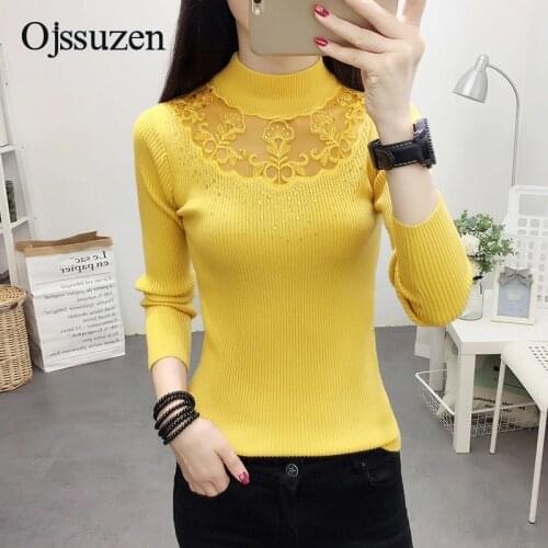 White Purple Yellow Knitted Sweaters Women Long Sleeve Knitwear See Through Femme Korean Tops Flowers Female Diamond Pullovers