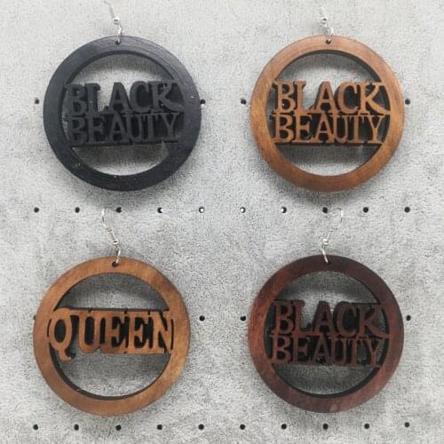 Free shipping!Black Beauty Queen Wooden Earrings