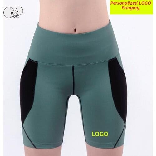 Custom LOGO Quick-dry Yoga Sports Shorts Women High Waist Cycling Running Tights Gym Fitness Push Up Side Pocket Short Leggings