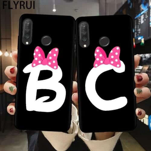 FLYRUI For Coque Huawei P20 P30 P40 Lite E Pro Phone Case Cartoon Bow Custom Letter Cover For Huawei P40 Lite E Silicone Shell