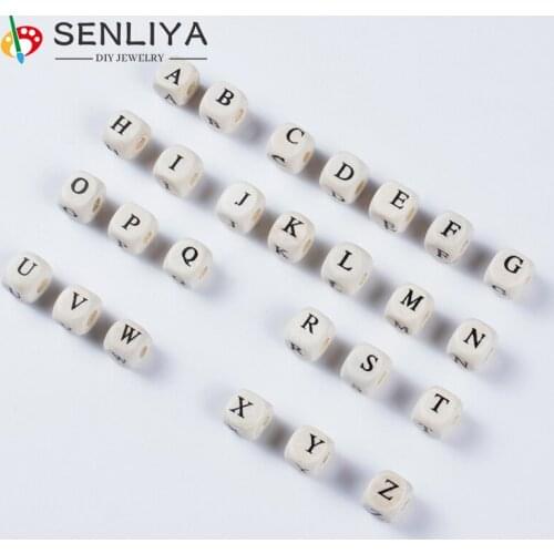 8/10mm Square Wooden Alphabet Letter Number Diy Beads 50-200Pcs/Lot Baby Smooth Teether For Jewelry Making Accessories
