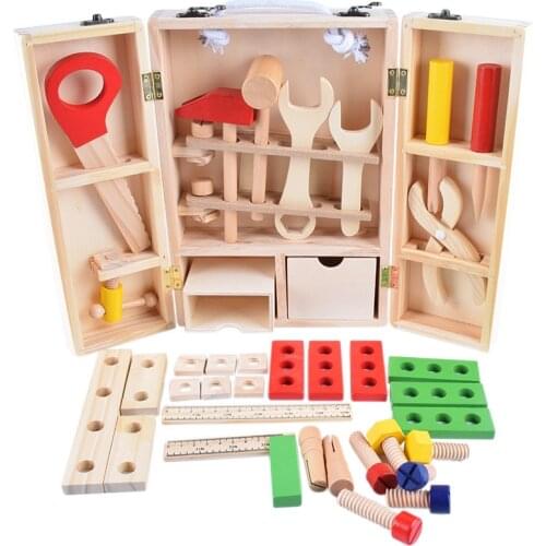 Wooden DIY Portable Puzzle Simulation Toolbox Childrens Play House Toy Set Boy Repair Repair Toy Toddler Kids Toys Boys