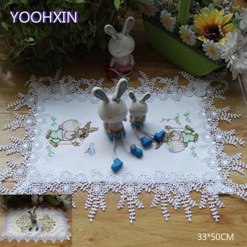Europe Satin cartoon Insulation embroidery lace table place mat pad cloth cup Easter coaster placemat doily kitchen tableware