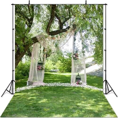 Wedding Photo Studio Background Spring Green Park Grassland White Curtain Photography Backdrop Photo Shoot Photocall