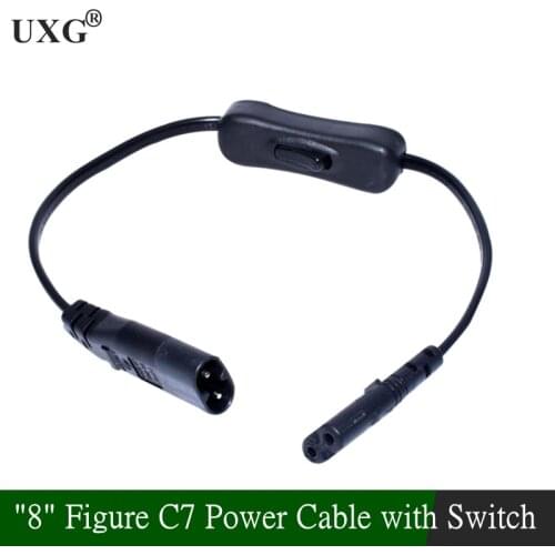 "8" Figure C7 Power Cable With Switch,IEC 320 C8 To C7 Extension Cord With On/Off ,C7 Power Lead Cables Switch Short Wires