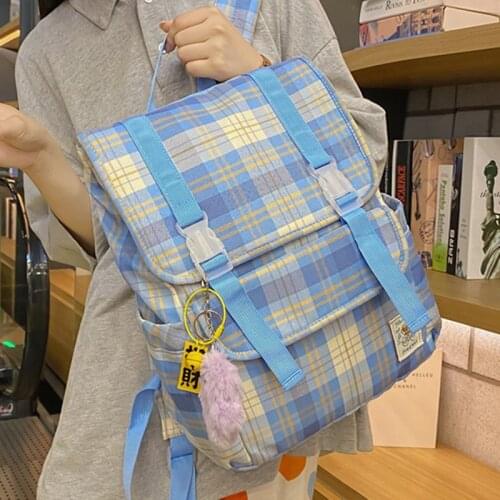 Plaid Women Student Backpack Big Capacity Travel Rucksack New Travel Double Shoulder Bag A4 Book Schoolbag For Teenage Girl Boy