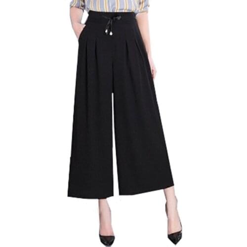 2021 Summer Chiffon Plus Size Trousers For Women Cropped Pants Loose Womens Pants Fashion Korean Version Woman High Waist Pants