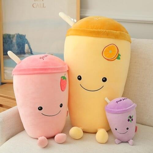 25cm Cute Fruit Juice Cup Shaped Pillow Peluches Toys Stuffed Soft Plush Bubble Tea Pillow Toys for Kids Girls Birthday Gifts
