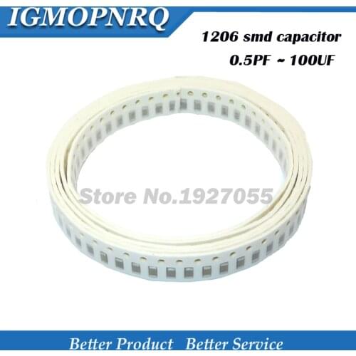 100pcs 1206 50V SMD Thick Film l Chip Multilayer Ceramic Capacitor 0.5pF-100uF 10NF 100NF 1UF 2.2UF 4.7UF 10UF 1PF 6PF IGMOPNRQ