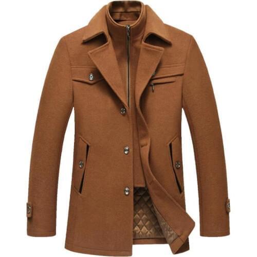 Mens Wool Coat Men Winter Wool Coat Mens Fashion Warm Thick Comfortable Wool Blends Woolen Pea Coat Male Trench Coat Overcoat