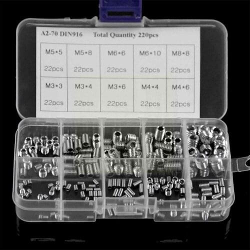 220pcs Hex Hexagon Socket Cone Point Set Screw Assortment M4 Steel Key M6 M8 M3 Screw Kit Hex Grub With M5 Z0E6