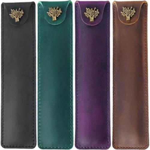 Genuine Leather Pen Pouch Holder Single Pencil Bag Pen Case with Snap Button for Rollerball Fountain Ballpoint Pen