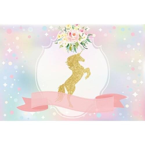 Custom Newborn Birthday Vinyl Photography Background Unicorn Pink Flower Ribbon Children Backdrops for Photo Studio PA-008