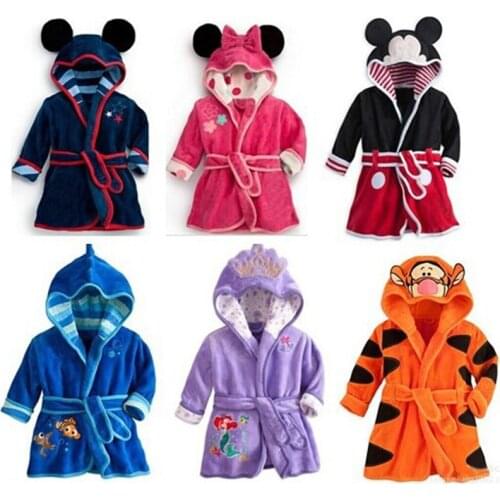 1-7T Children Bathrobe Cartoon Style Robes Custom Flannel Nightgown for Girls and Boys Unisex Sleepwear Clothing Birthday Gifts