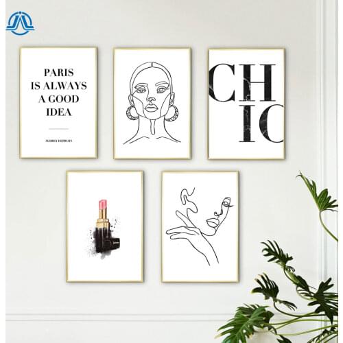 Lipstick Poster Fashion Canvas Painting Lady Line Art Print Chic Makeup Quote Painting Modern Woman Wall Picture For Living Room