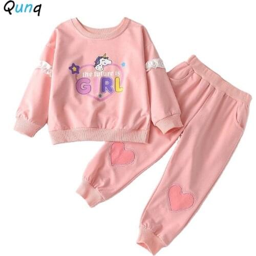 Qunq Girls Clothes 2 3 4 5 6 7 Year Toddler Children Clothing Set Unicorn Sweatshirt Pant Two Piece Kids Suits for Girl