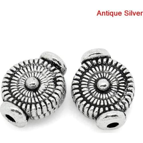 DoreenBeads Spacer Beads Round Antique Silver Color Pattern Carved DIY Making Bracelets Jewelry 10x7.5mm,Hole:Approx 1mm,100PCs