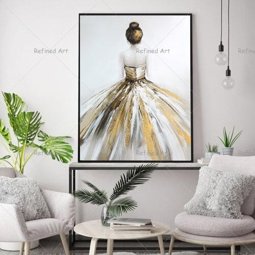Hand-Painted Figure Portrait Nordic Style Back View of Ballet Girl Wall Art Canvas Painting Modern For Kids Bedroom Decoration