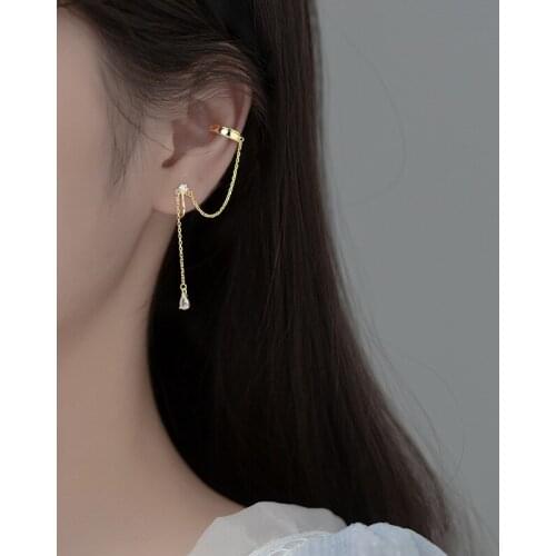 Enosola 925 Sterling Silver Punk Clip Earrings Non-hole Earrings Set Retro Chain Tassel Earrings for Women Fashion Jewelry