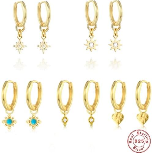 Canner Zircon Star Hanging Hoop Earring For Women Luxury Piercing 925 Sterling Silver Huggies Earrings Fashion Jewelry For Party