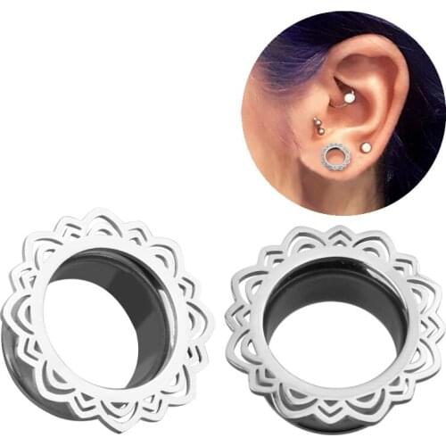 Pair 316L Surgical Steel Ear plugs and Tunnels Flower Ear Piercing Oreja Gauges Earrings Double Flared Lobe orelha cartilagem