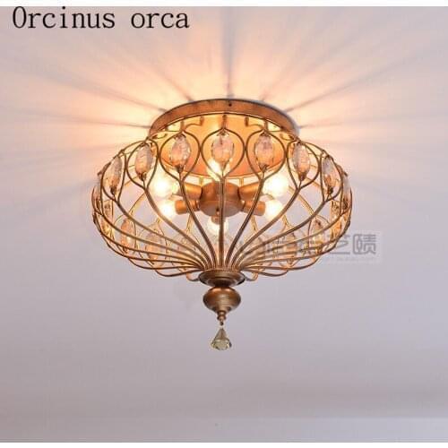 Nordic country crystal ceiling lamp living room dining room bedroom Mediterranean iron art retro ceiling lamp free shipping