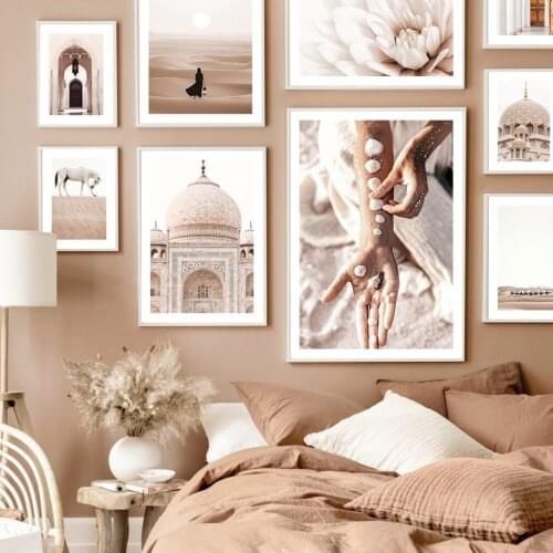 Taj Mahal Pick Shell Flower Desert woman Horse Camel Wall Art Print Canvas Painting Nordic Poster Decor Pictures For Living Room