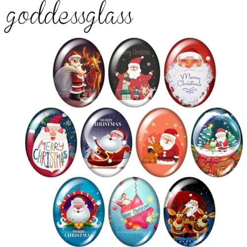 TB0277 Christmas Gift Santa Claus 10pcs mixed 13x18mm/18x25mm/30x40mm Oval photo glass cabochon demo flat back Making findings