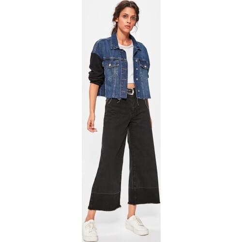 Trendyol Black Pettitoes With Color Block High Bel Wide Leg Jeans TWOAW20JE0201