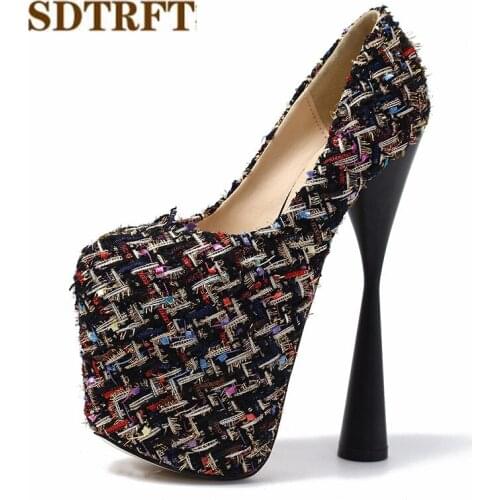 SDTRFT New Arrival Floral Print zapatos mujer Stilettos 19cm Thick High-Heeled woollen shoes woman platforms SM Cosplay pumps