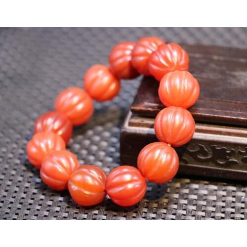 Unique Style Magic Power Tibetan Old Red Agate Pumpkin Vein Round dZi Bead Amulet Bracelet 3A LKbrother Talisman UPS1216AQrs