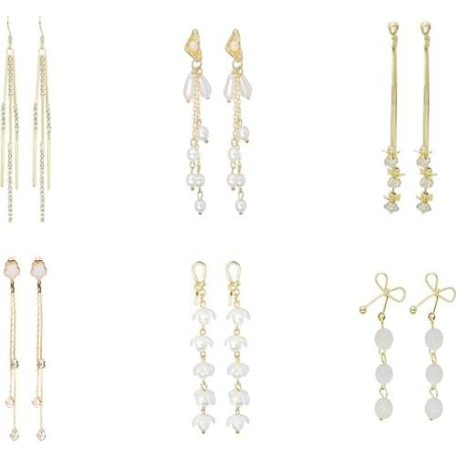 High Quality Crystal Long Tassel Pendant Earrings For Women Girls Fashion Geometric Charms Stud Ear Jewelry Party Gifts