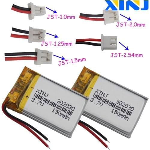XINJ 2pcs 3.7V 150mAh Li Polymer Battery 2pin JST-PH 1.0/1.25/1.5/2.0/2.54mm plug 302030 For Sat Nav smart watch headphones MP3