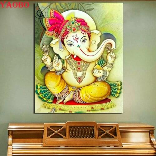 Yaobo 5D DIY Diamond Painting Full Square/Round Drill Ganesha Elephant 3d Diamond Embroidery religion icon living room decor