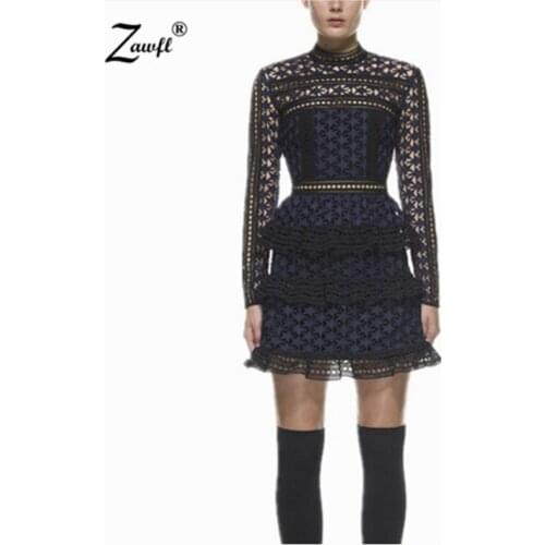 ZAWFL High-end custom portrait female clothing 2020 autumn/winter fashion runway style blue/white Self portrait lace dress