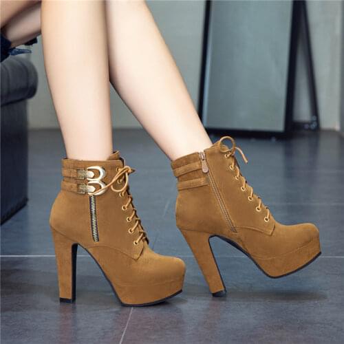 Rimocy 2019 New Autumn Ankle Boots For Women Platform High Heels Shoes Woman Buckle Short Booties Casual Faux Suede Footwear