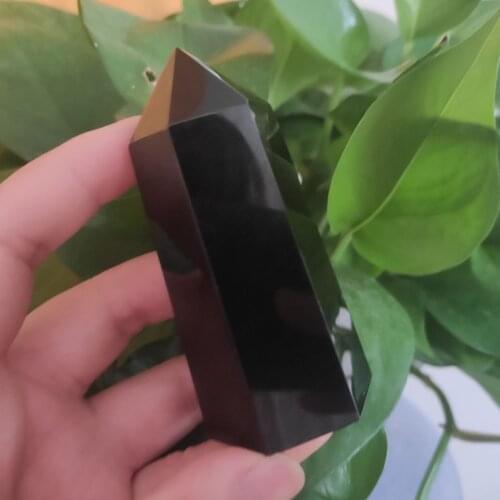 1PC Natural Rock Obsidian Hexagonal Column Crystal Point Mineral Ornament Healing Wand Home Decor DIY Gift Decoration