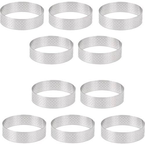 HOT-10 Pcs Circular Stainless Steel Tart Ring Tower Pie Cake Mould Baking Tools Perforated Cake Mousse Ring,8cm